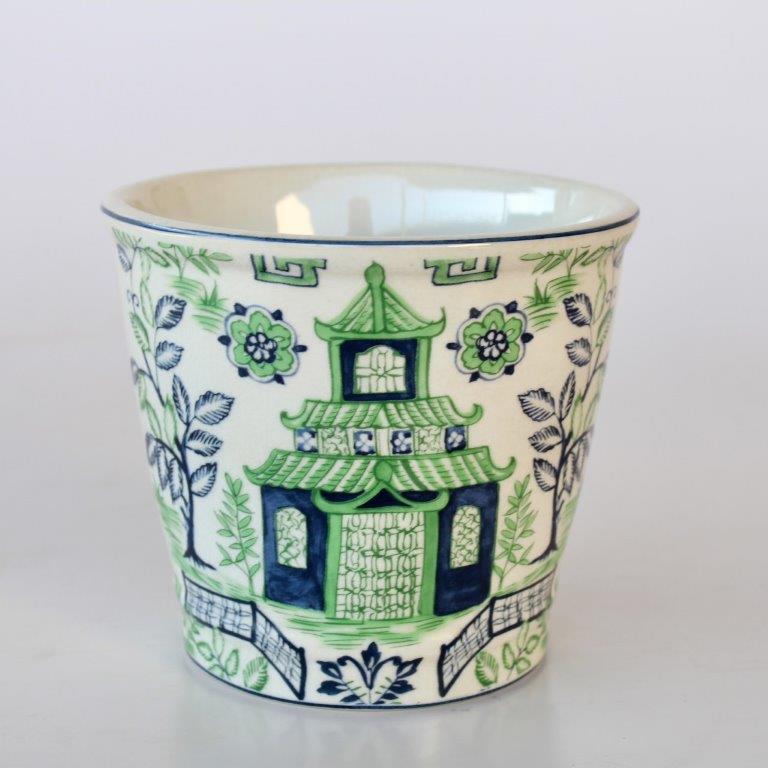 Small Round Blue & Green Pagoda Planter